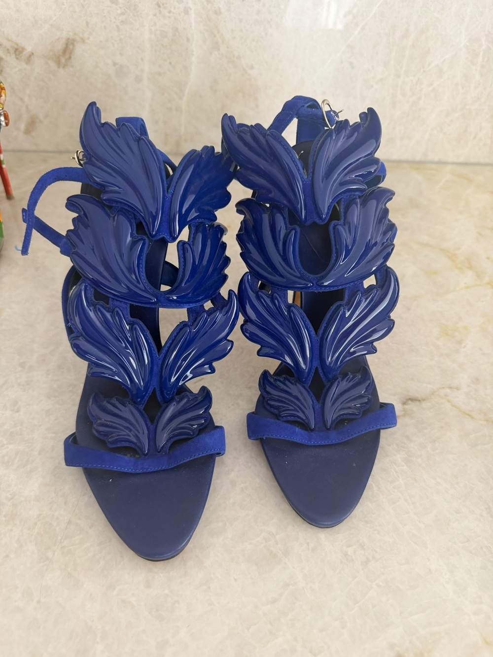 Giuseppe Zanotti Royal Blue Leaf Applique Heeled Sandals